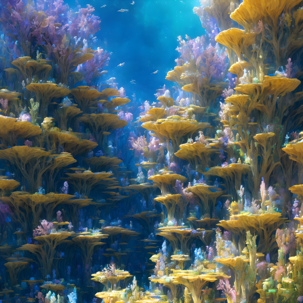 Colorful Coral Formations in Sunlit Underwater Scene