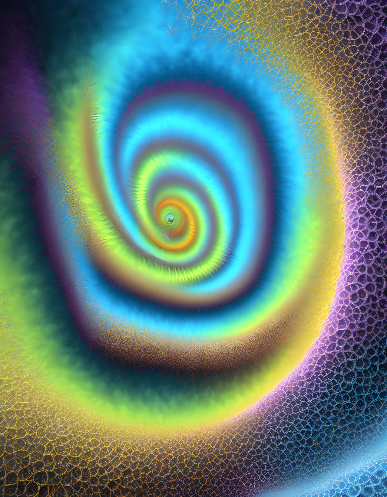 Colorful Spiraling Fractal Image with Smooth Color Spectrum Transition