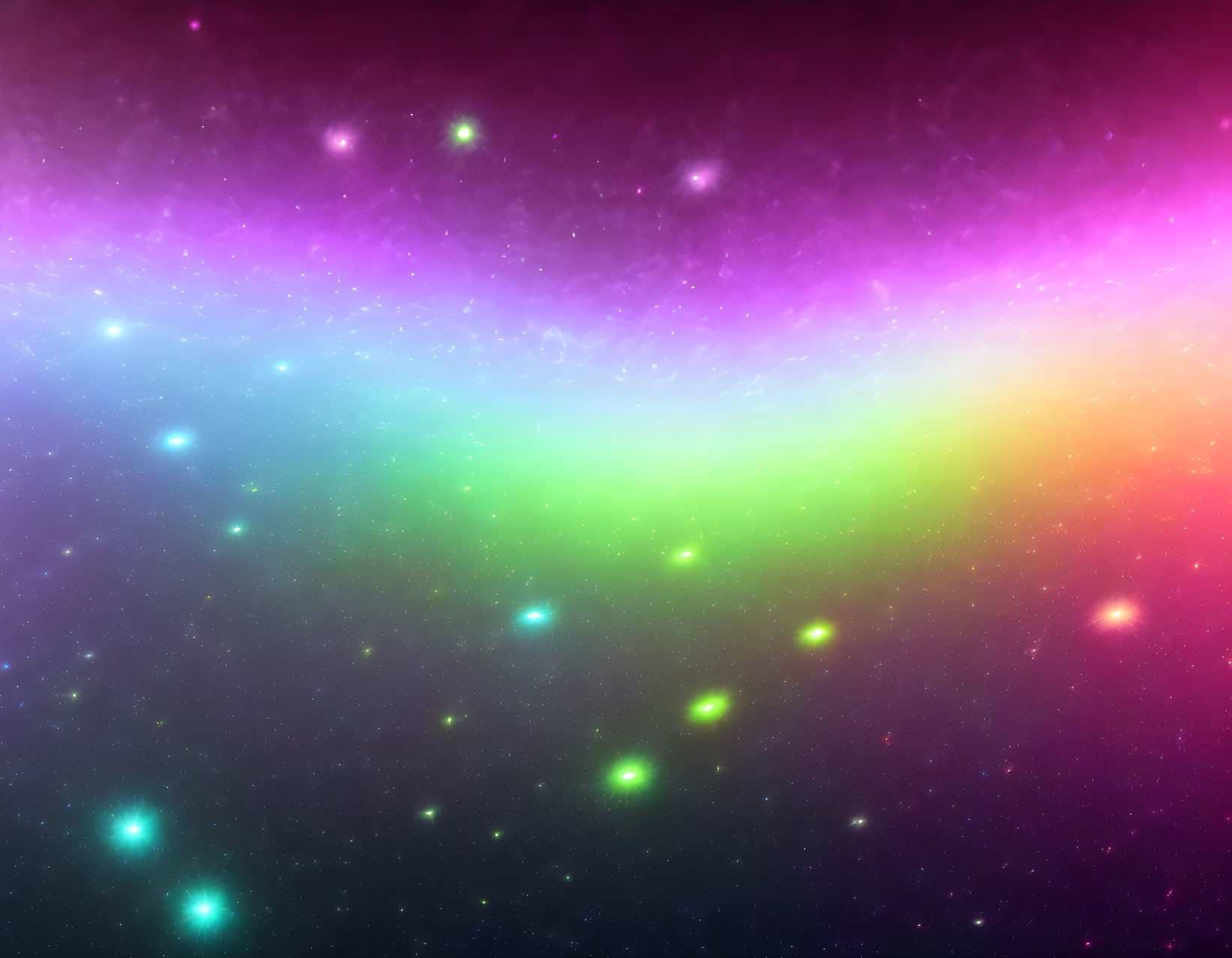 Cosmic background with purple to green gradient and twinkling stars