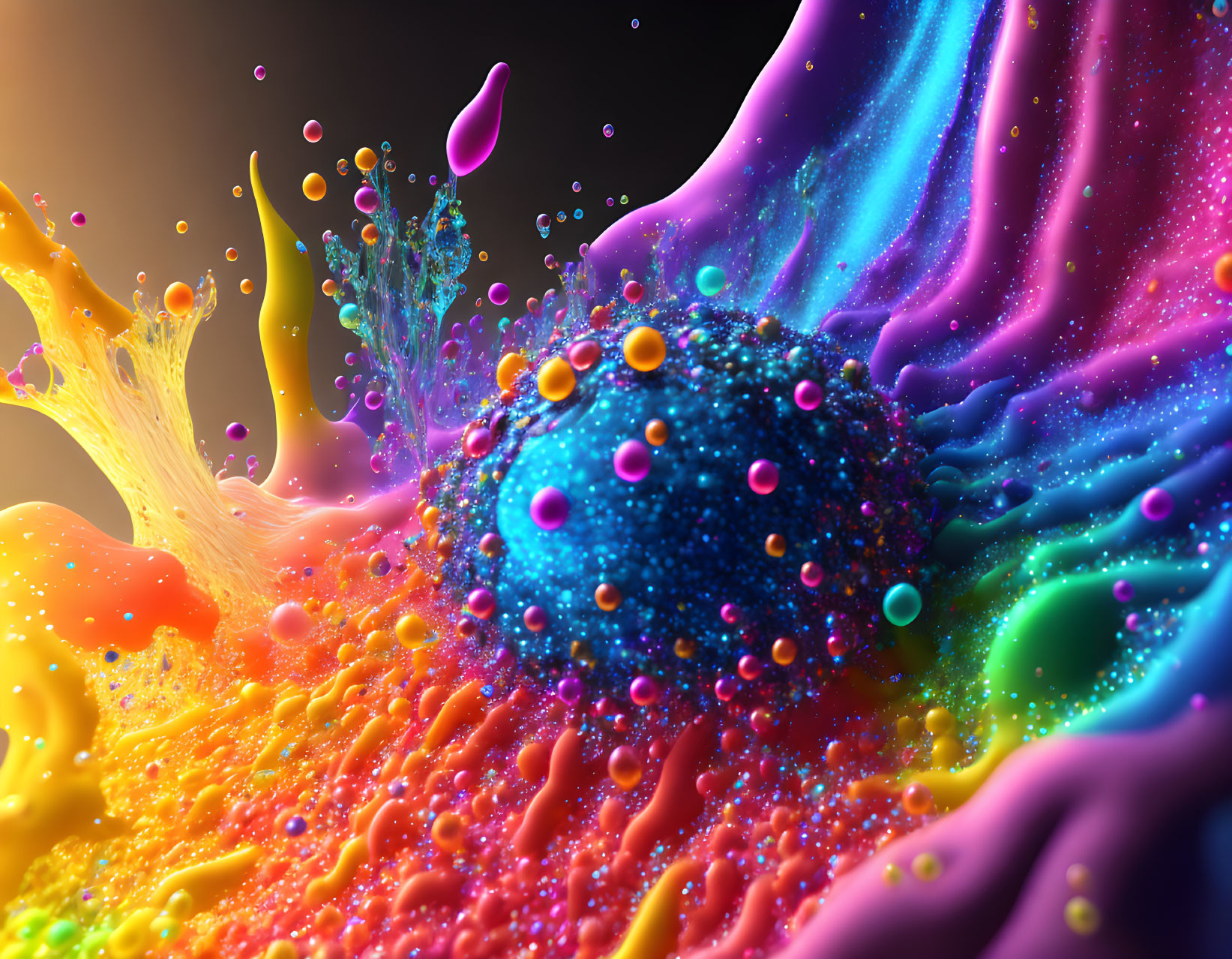 Colorful Liquid Splashes Creating Abstract Composition