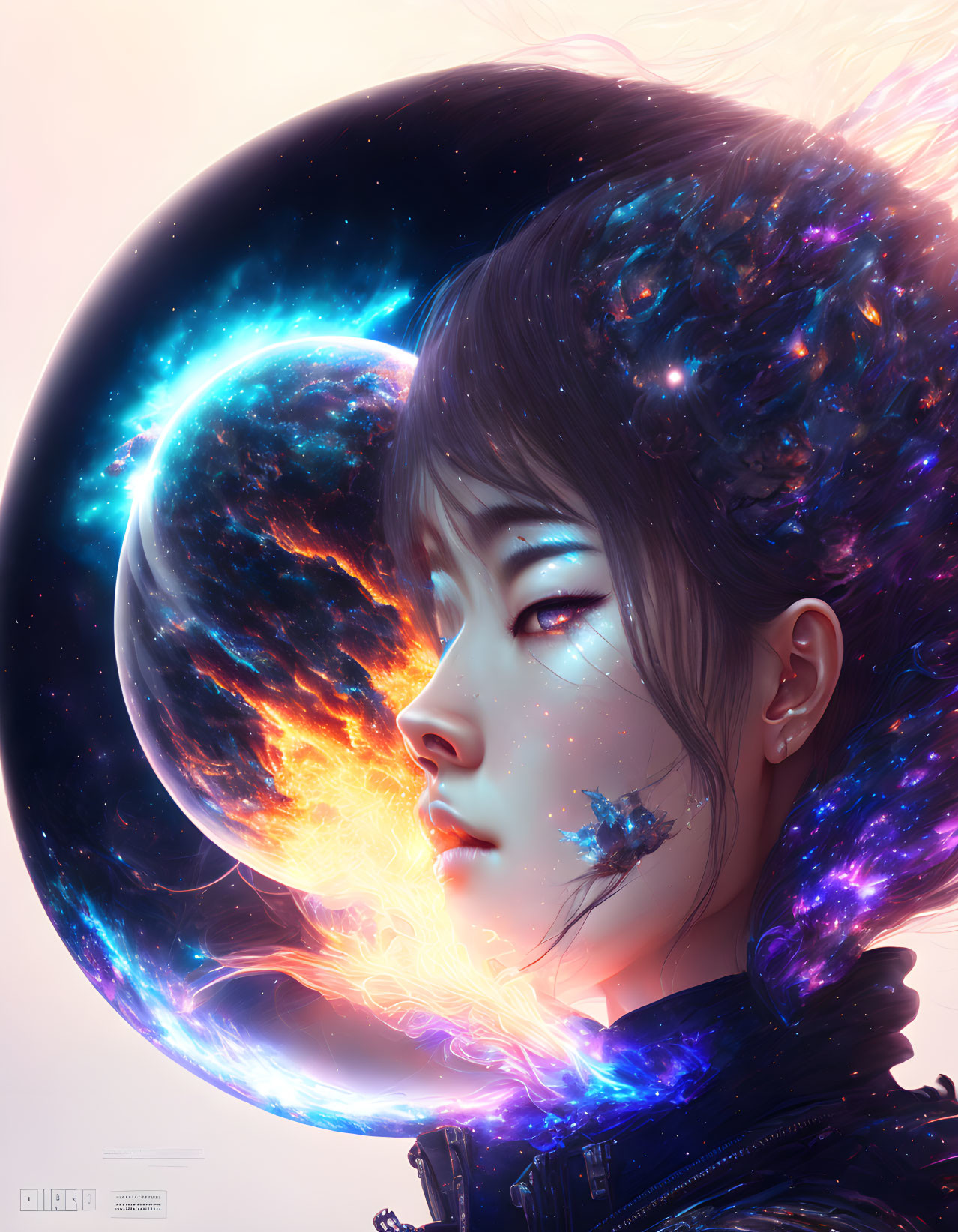 Cosmic halo digital artwork of woman with stardust aura