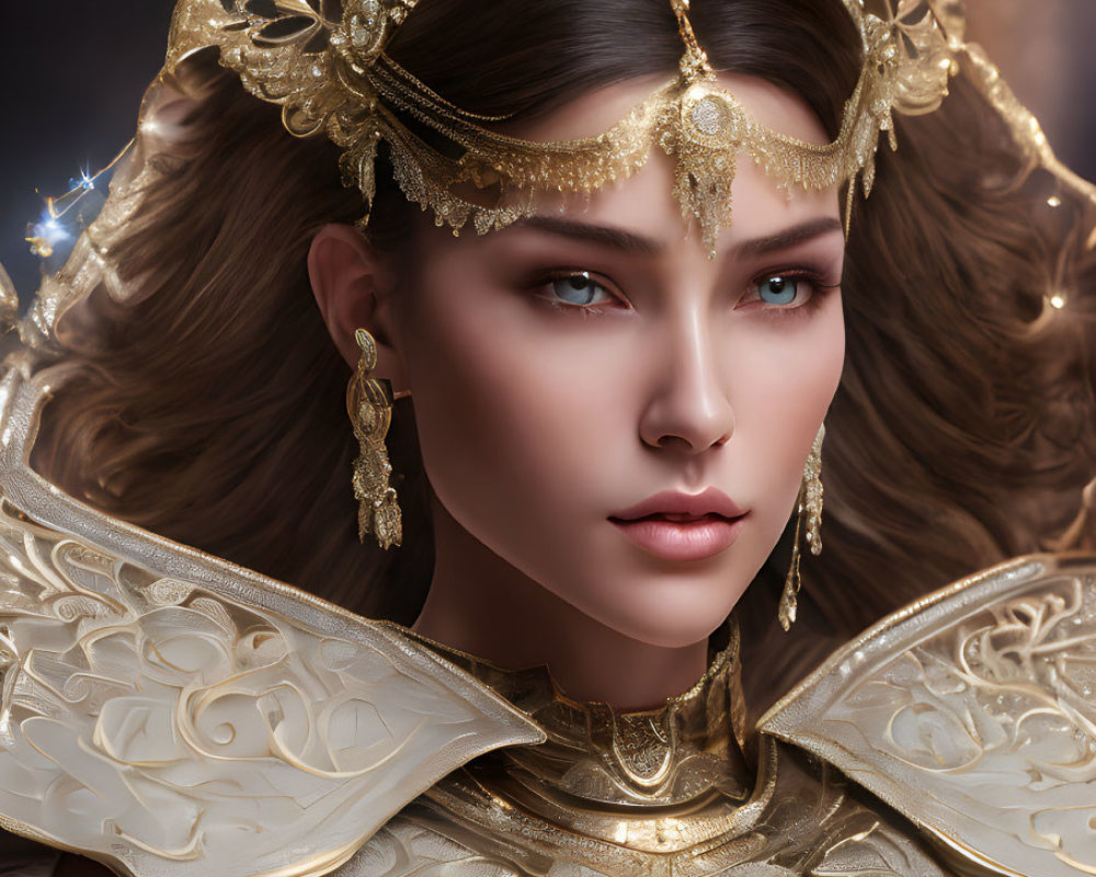 Elaborately designed golden armor portrait of a woman