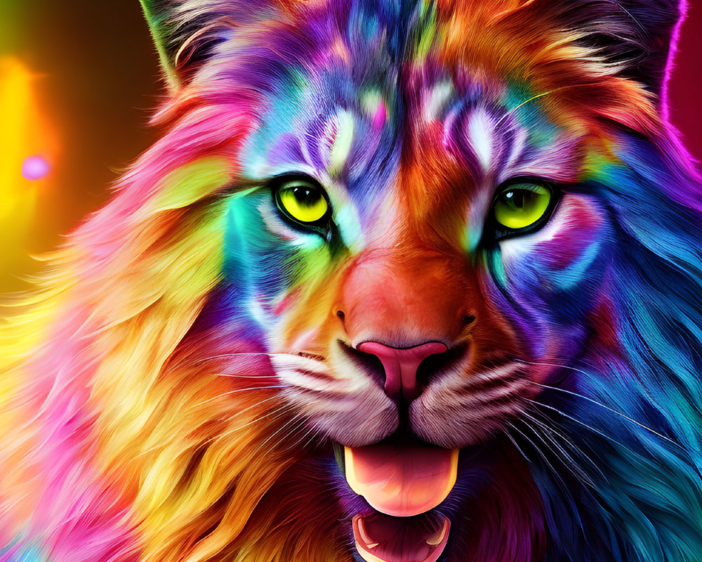 Colorful digital artwork: Rainbow tiger with expressive eyes