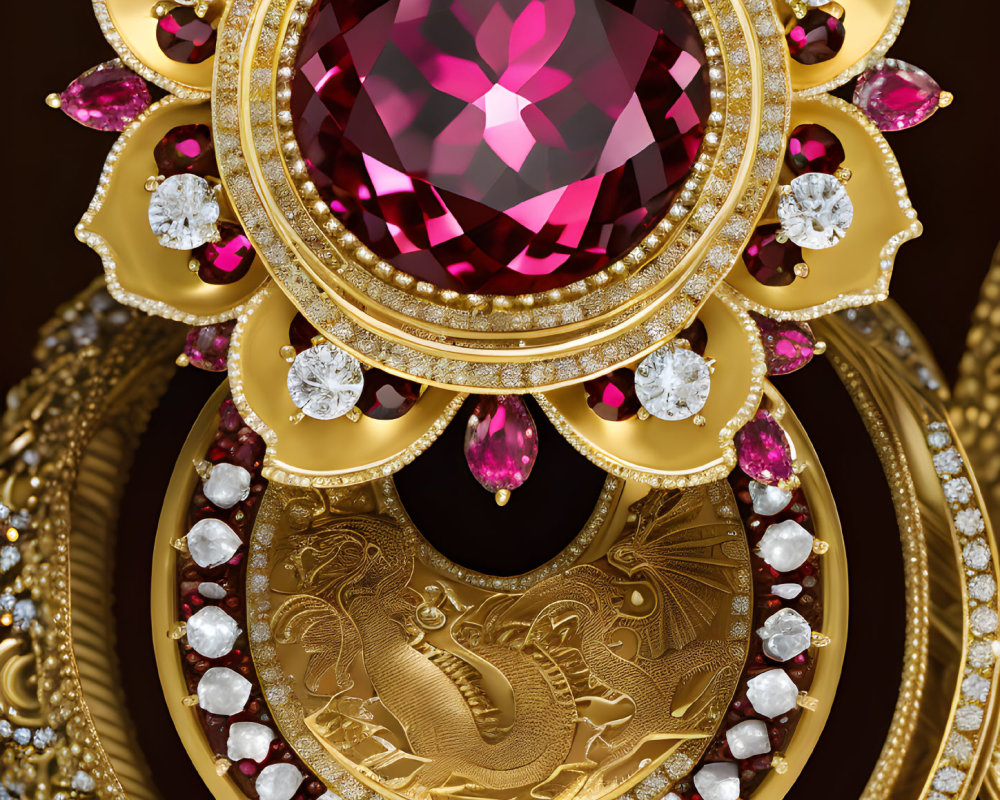 Exquisite Ruby and Diamond Jewelry with Gold Details and Dragon Motifs