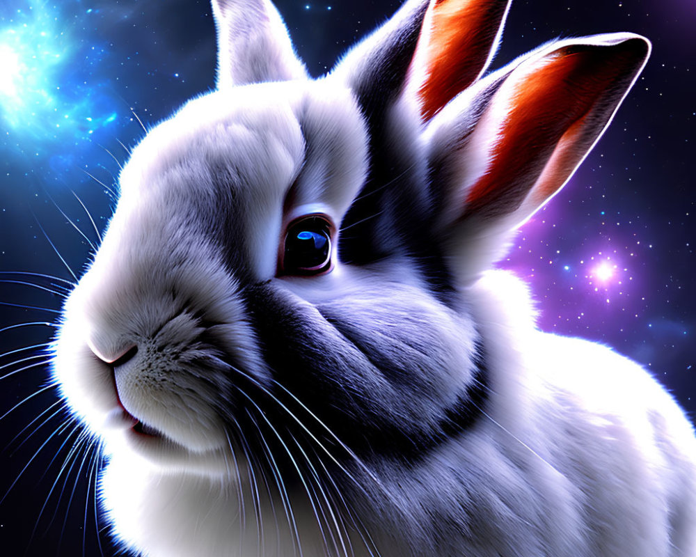 Colorful Rabbit Illustration in Cosmic Setting