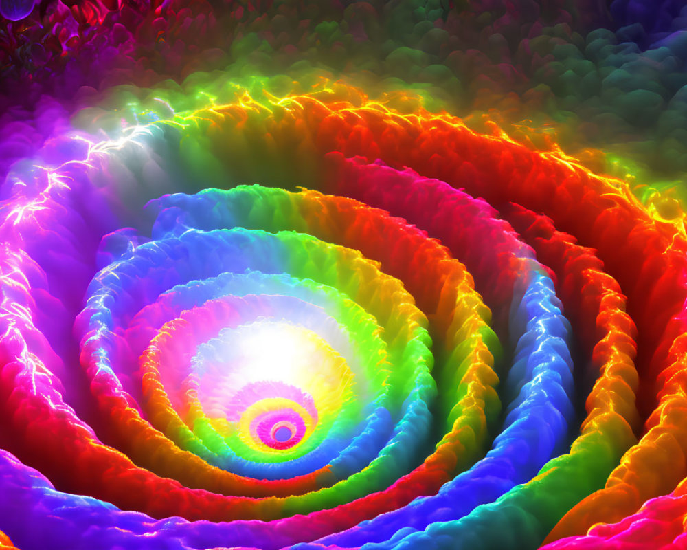 Neon-colored spiral patterns in vibrant digital artwork