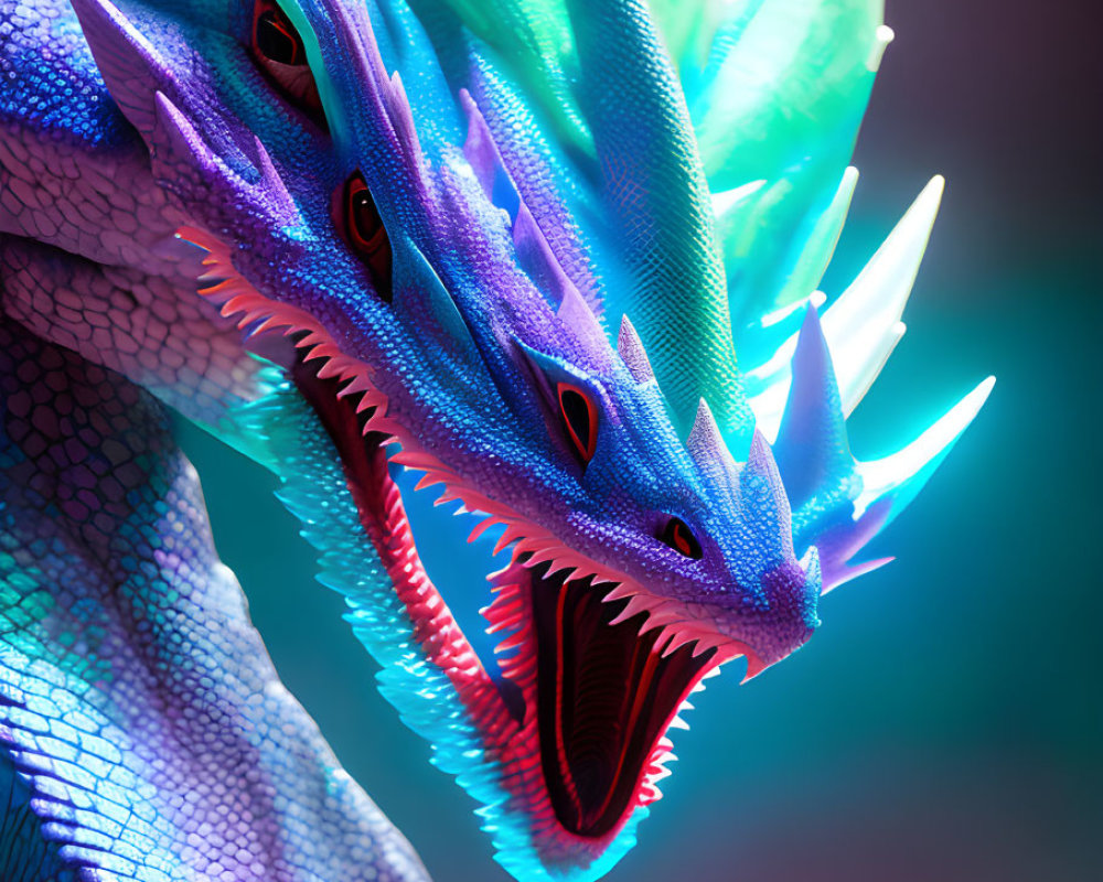 Blue multi-headed dragon with glowing spikes and roaring head.