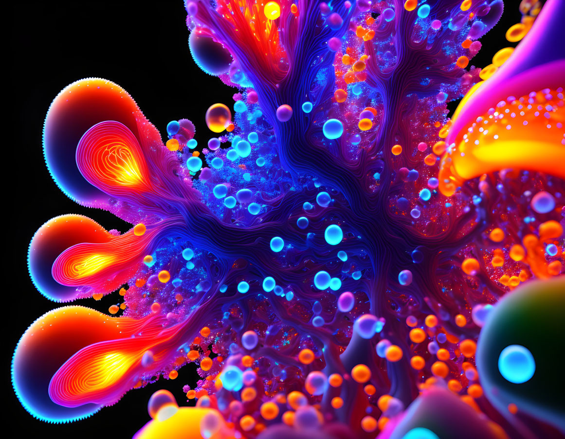 Neon-colored jelly tendrils in digital artwork