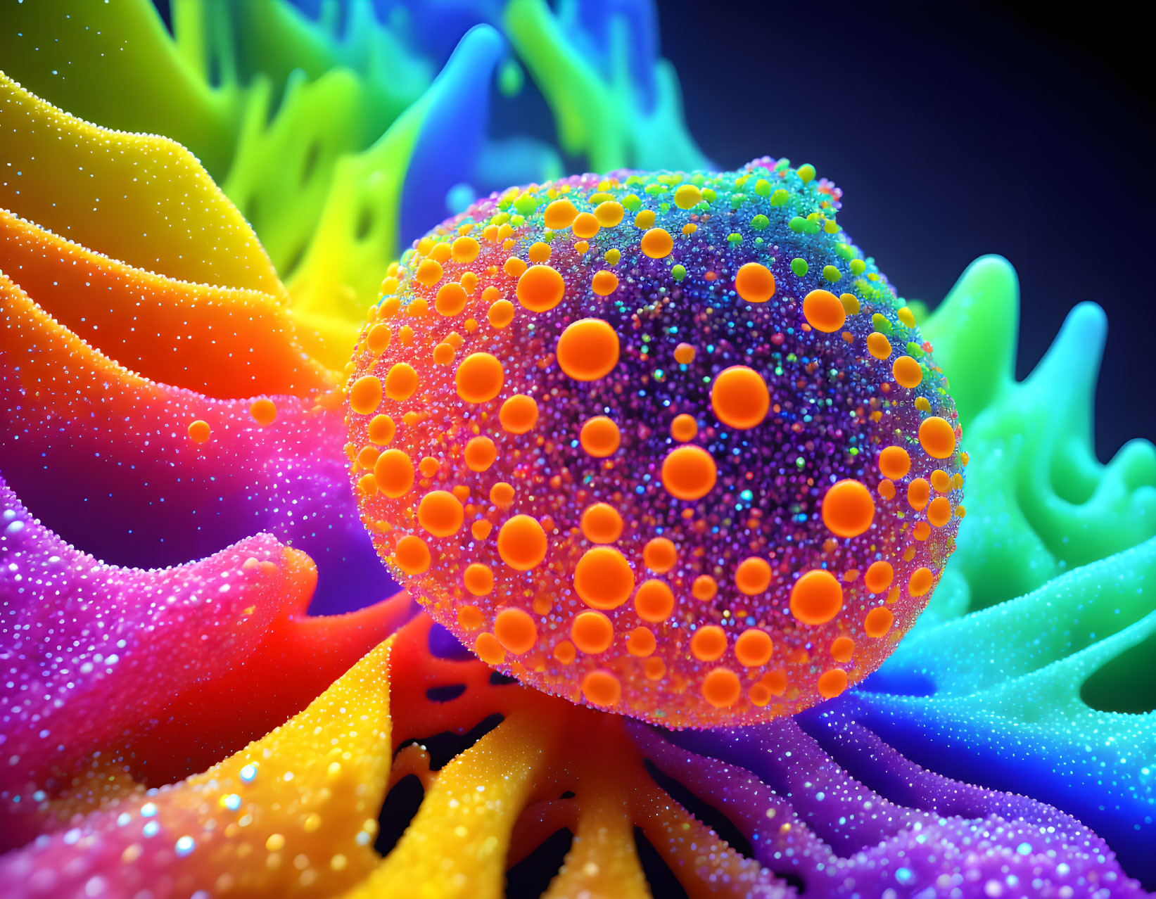 Colorful 3D Rendering of Porous Sphere with Abstract Shapes