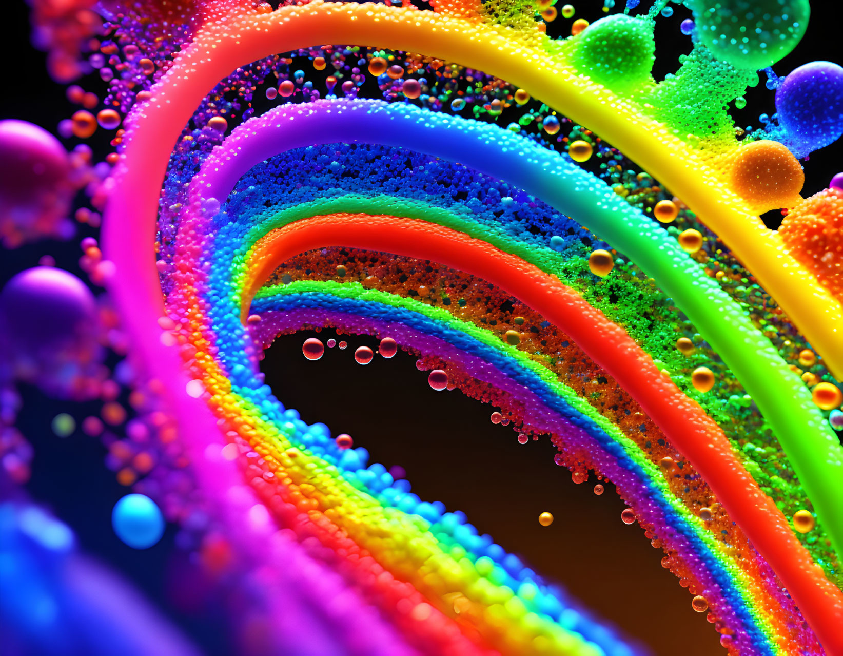 Colorful Rainbow Arcs with Beaded Textures on Dark Background