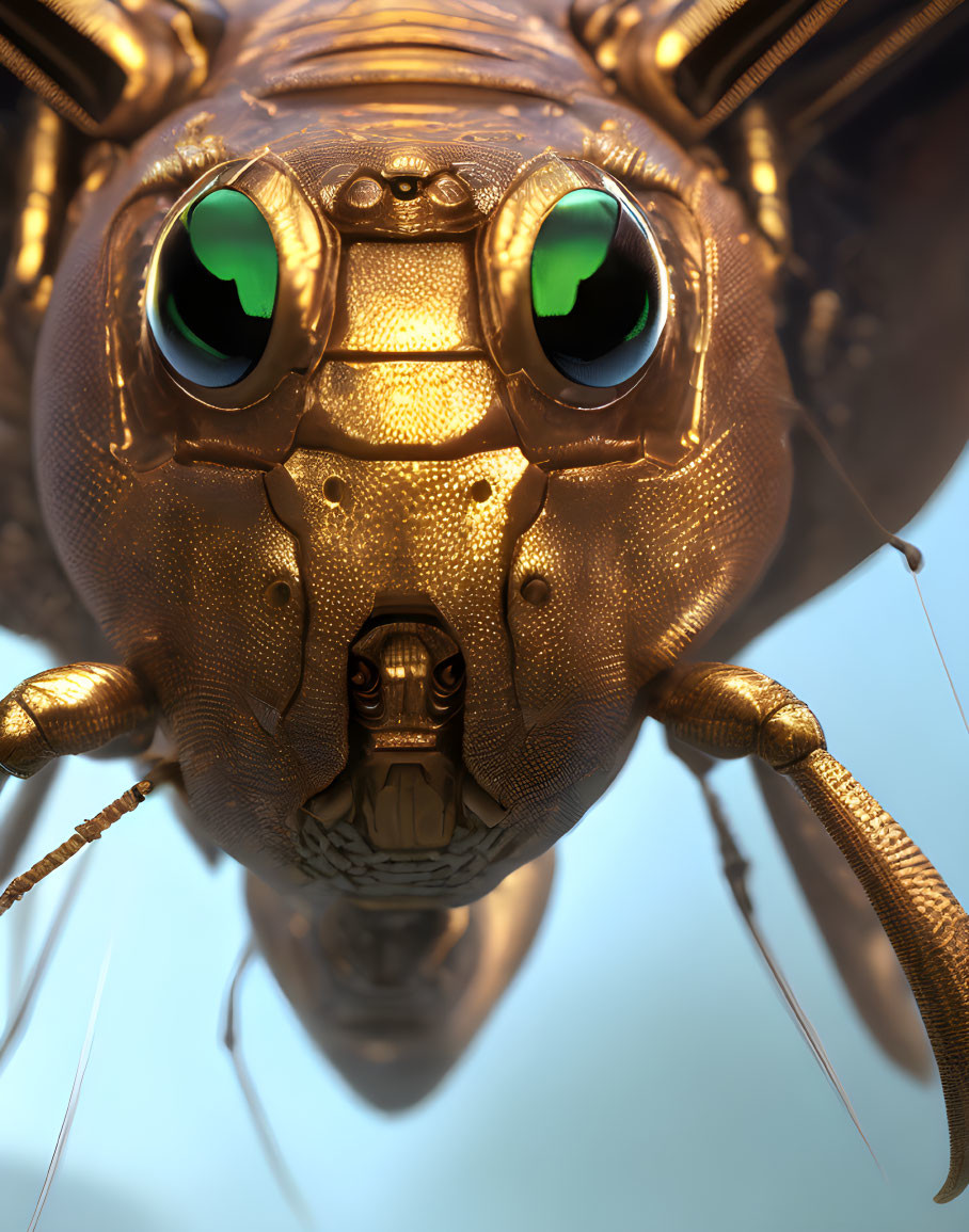 Detailed Close-Up of Housefly's Compound Eyes and Shiny Exoskeleton