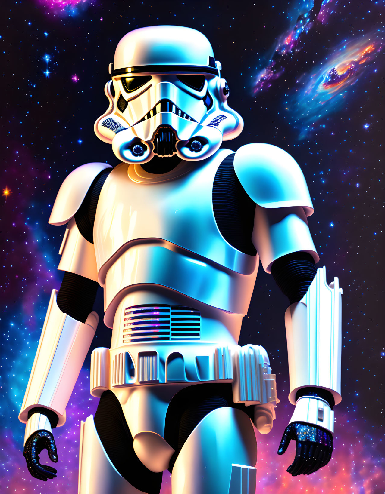 3D Stormtrooper Illustration with Cosmic Background