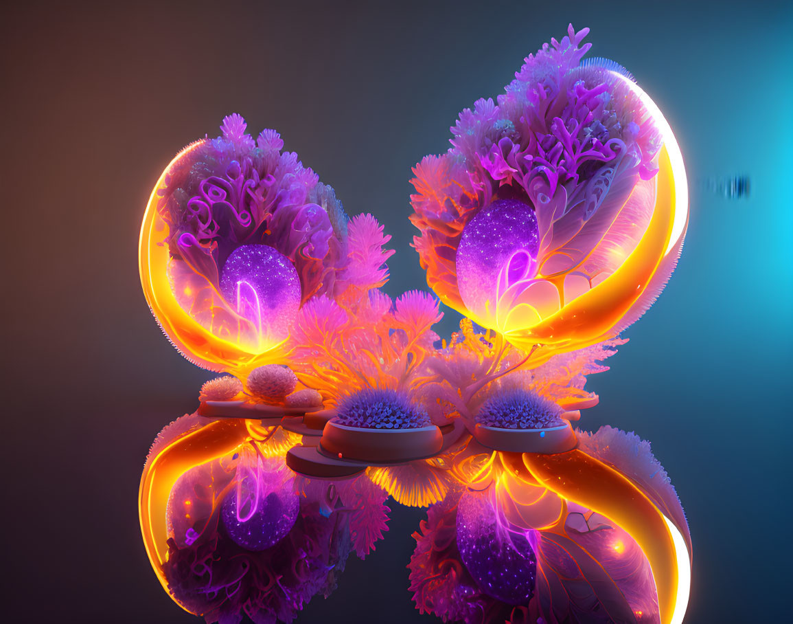 Abstract Digital Artwork: Glowing Organic Shapes in Purple and Orange