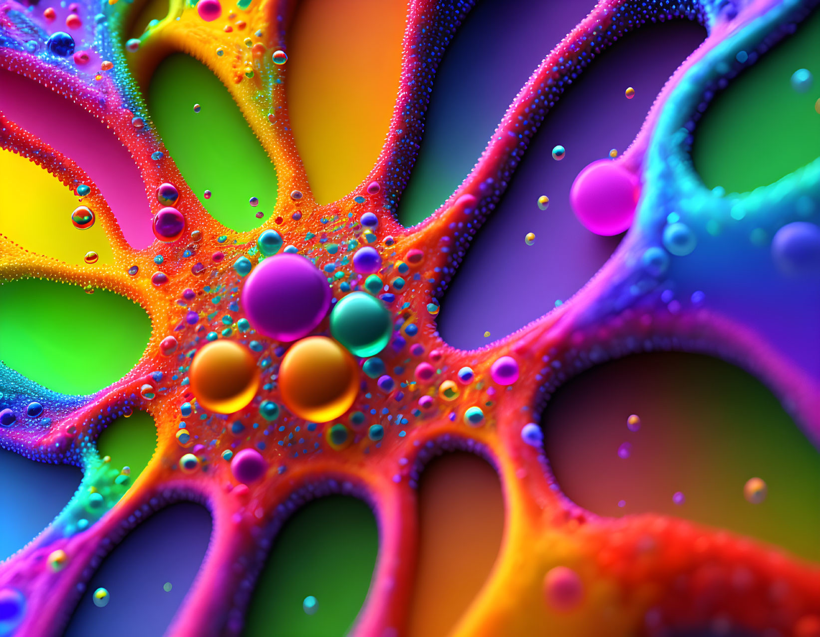 Colorful Water Droplets Forming Psychedelic Pattern