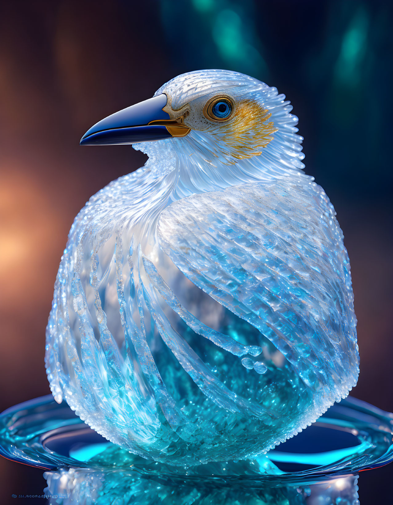 Intricate Crystal Bird Sculpture with Translucent Body and Realistic Features