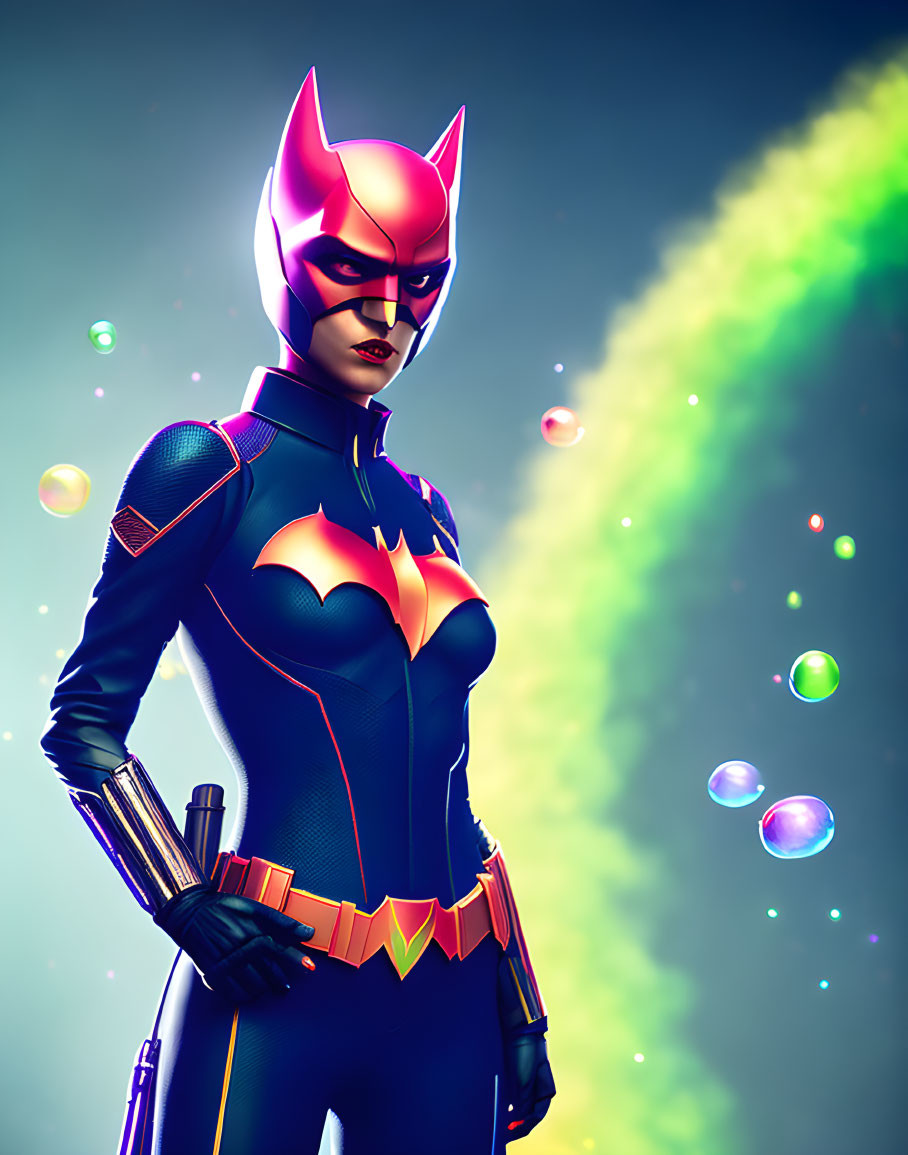 Stylized Batwoman in Form-Fitting Costume with Bat Symbol