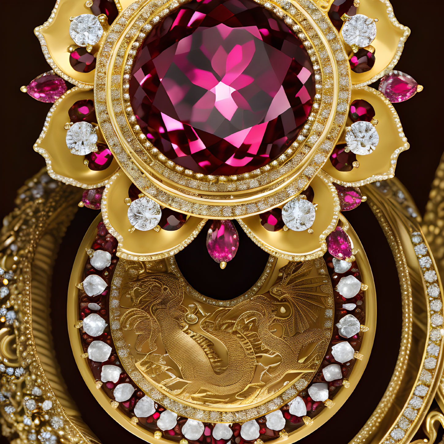 Exquisite Ruby and Diamond Jewelry with Gold Details and Dragon Motifs