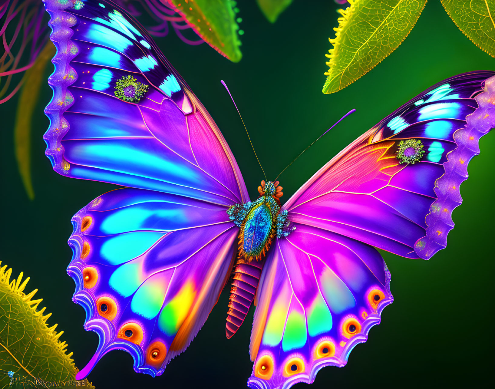 Colorful Butterfly Illustration with Iridescent Wings and Eye-like Patterns