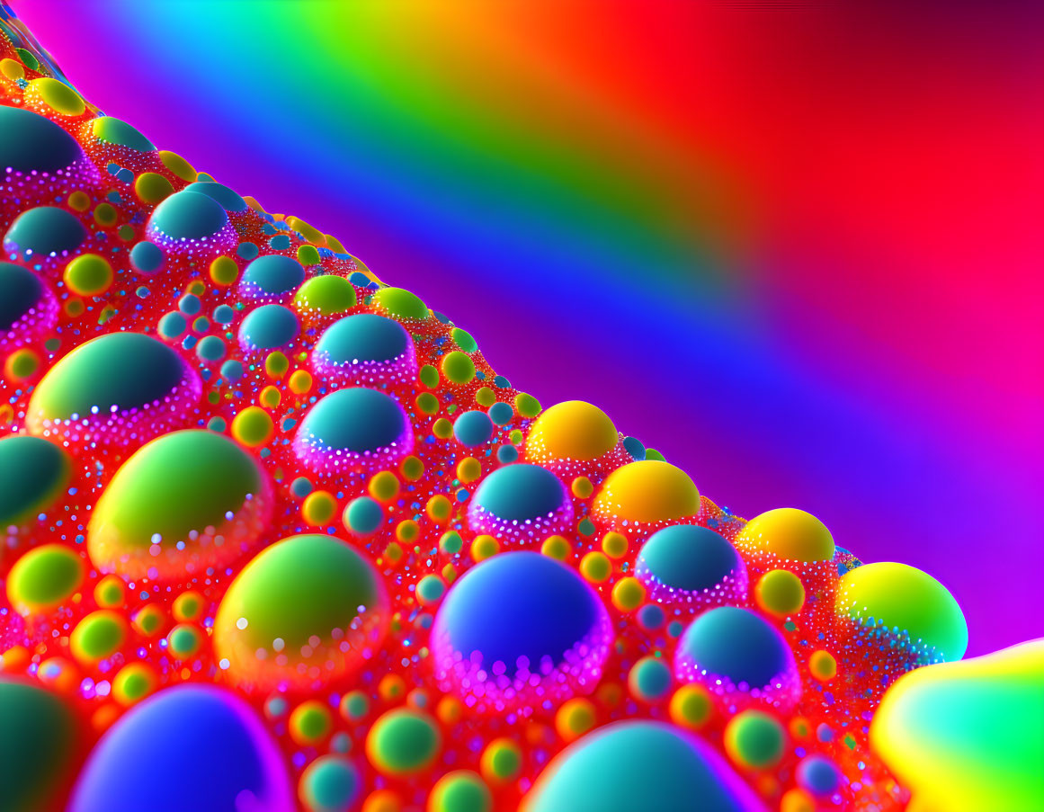 Colorful psychedelic bubbles on rainbow background