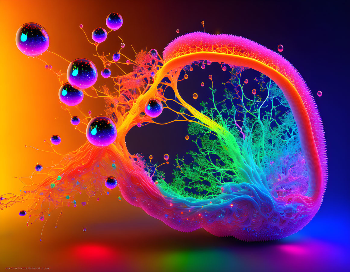 Colorful 3D render of abstract organism with tendrils on gradient background