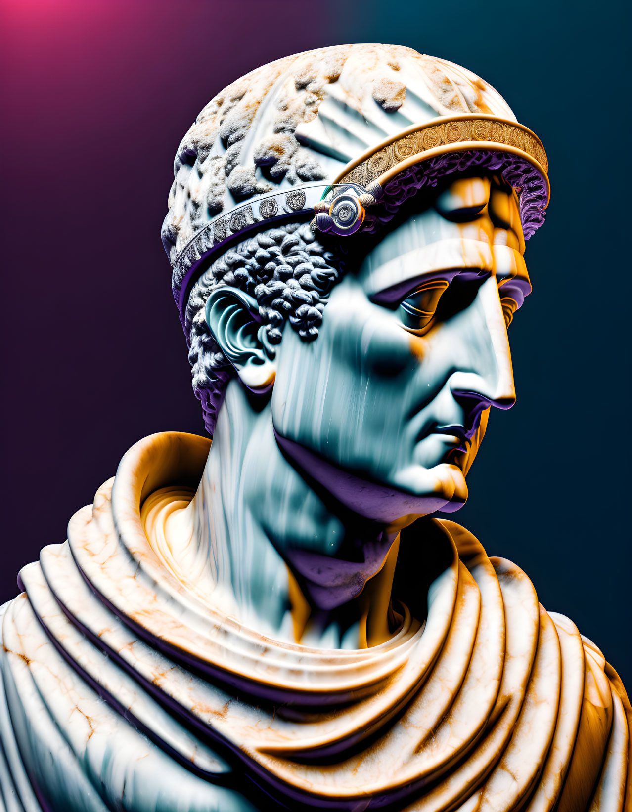 Vivid Classical Statue Head & Shoulders Digital Art with Gradient Background