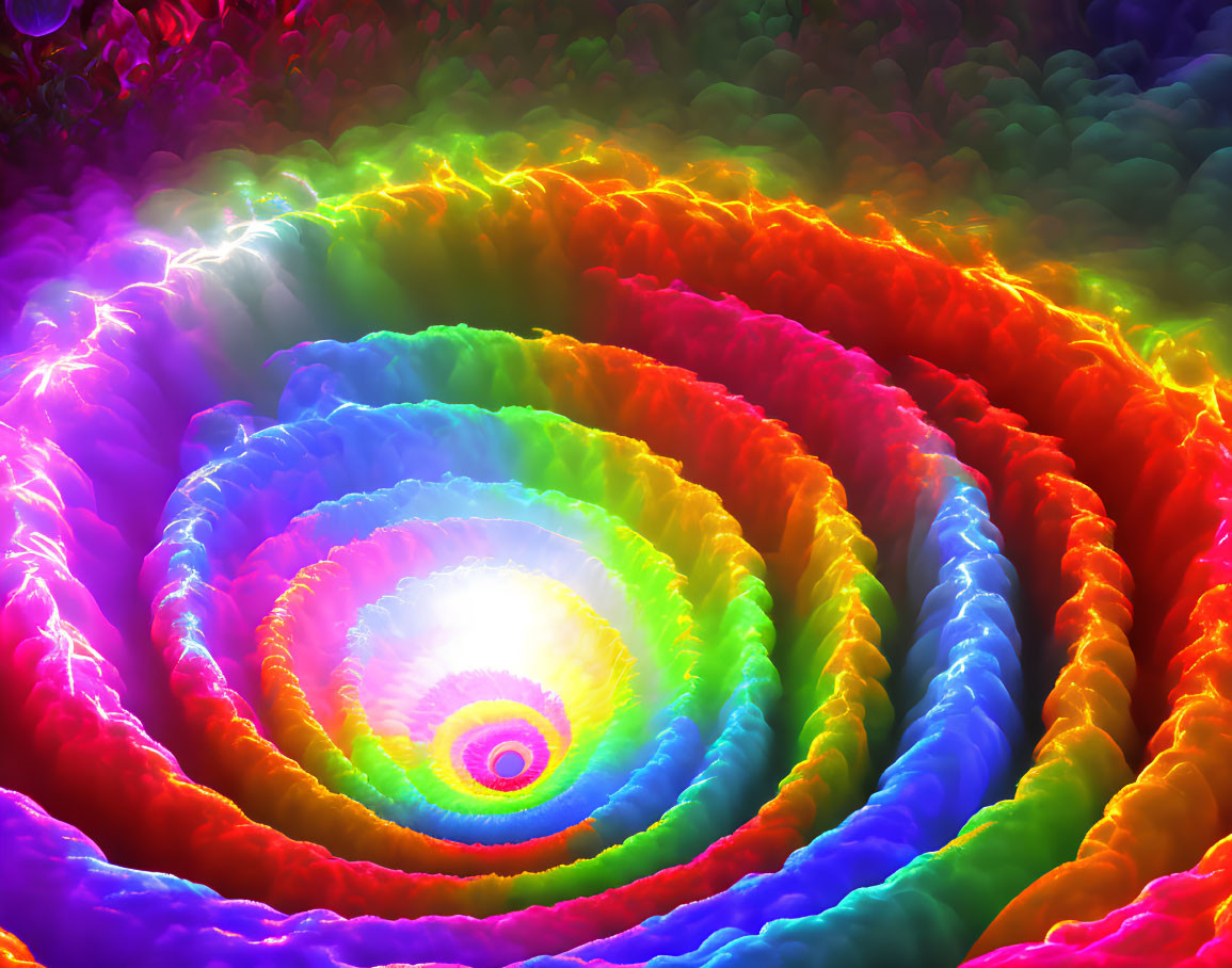 Neon-colored spiral patterns in vibrant digital artwork