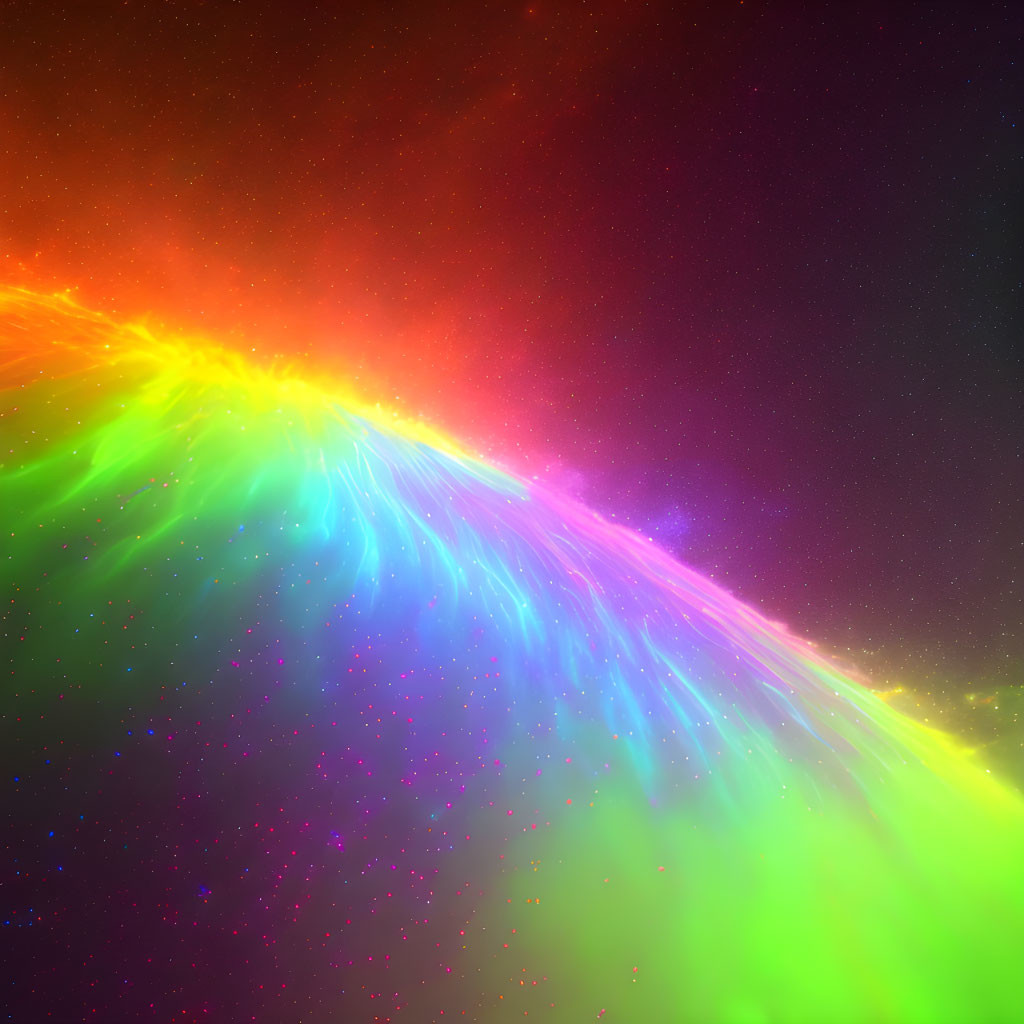 Colorful digital artwork: Neon cosmic wave on starry backdrop