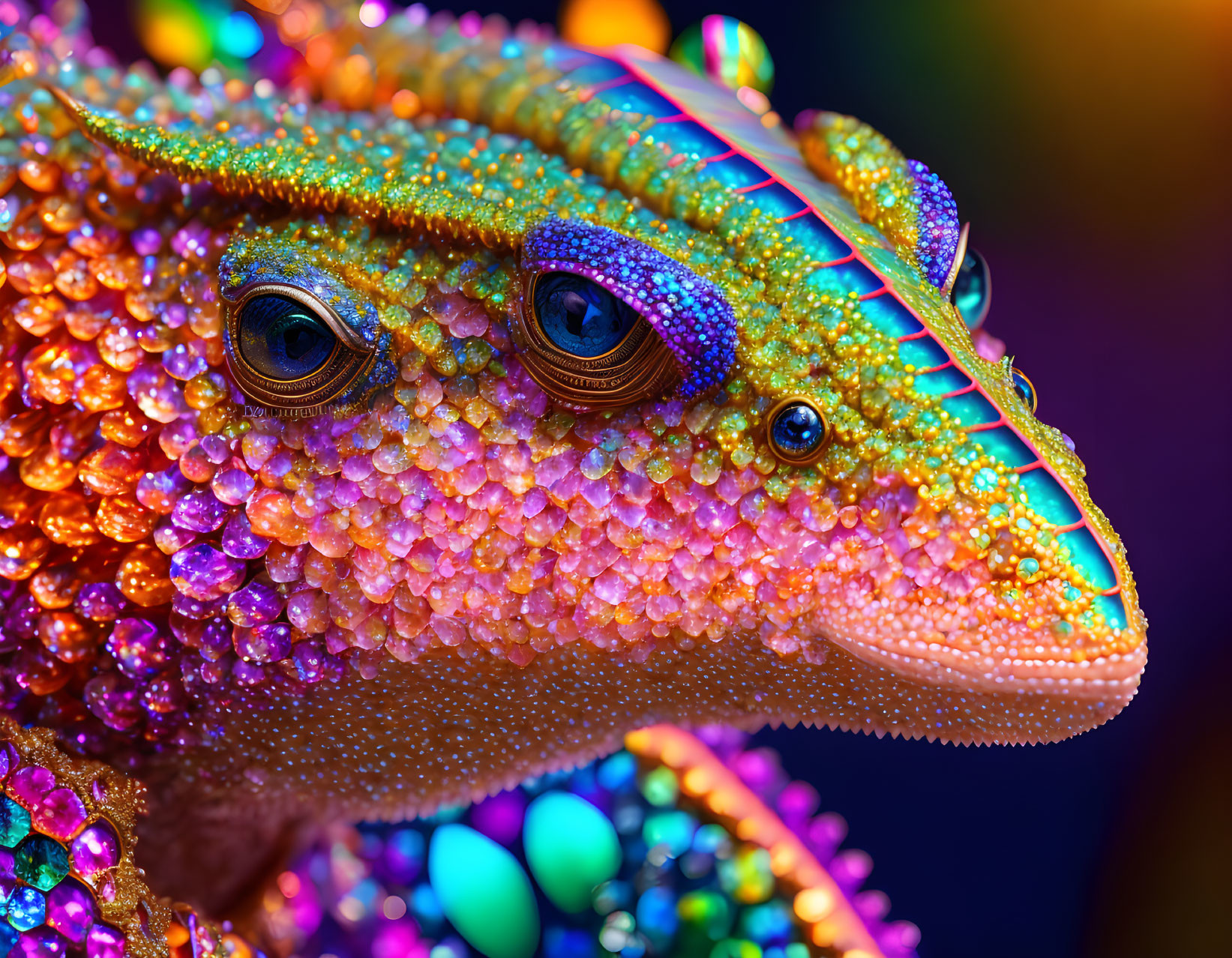 Colorful Beaded and Crystal-Adorned Gecko Close-Up