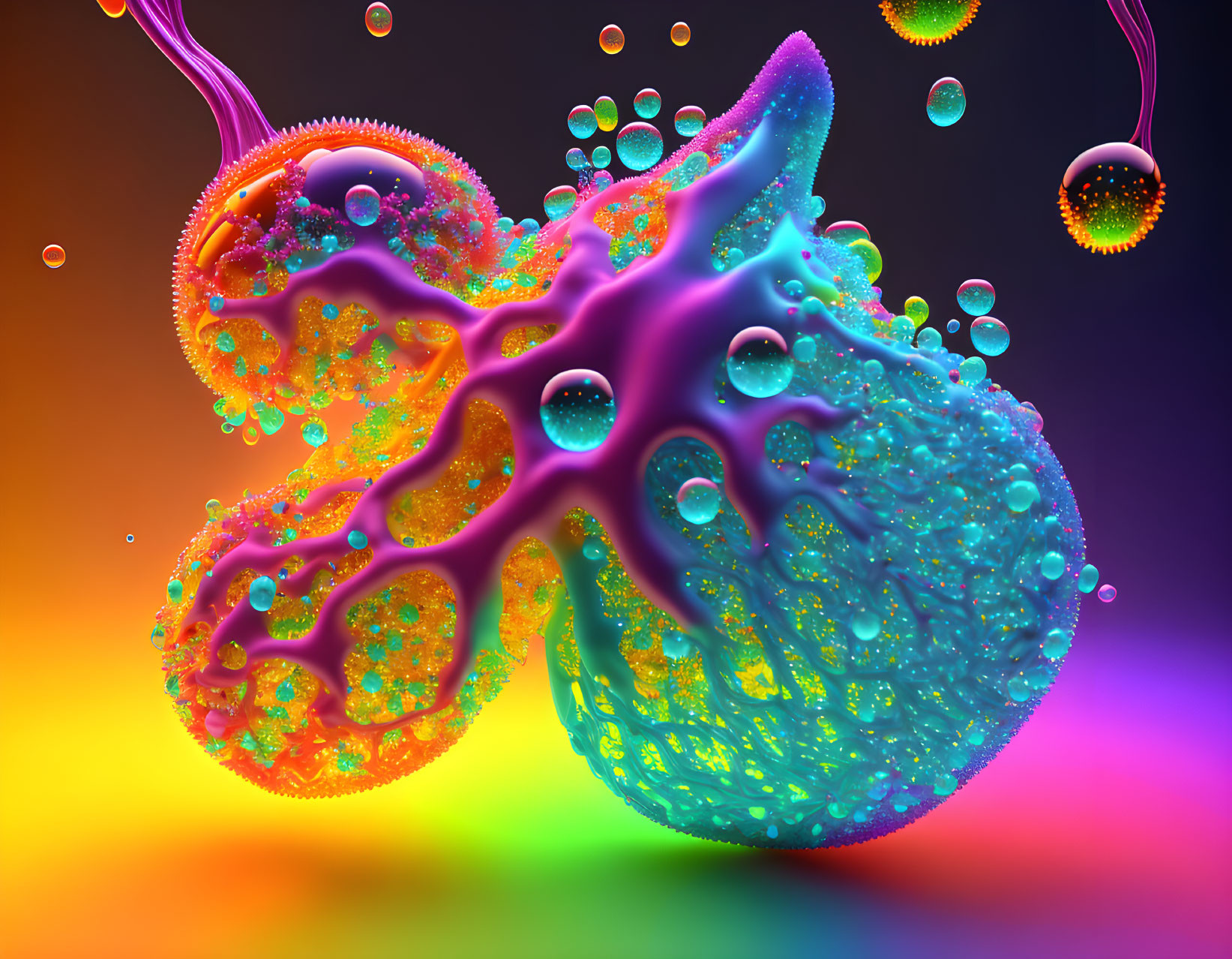 Colorful 3D Render of Neon Fantasy Cells on Gradient Background