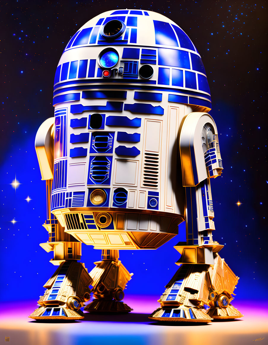 Iconic astromech droid in starry space illustration