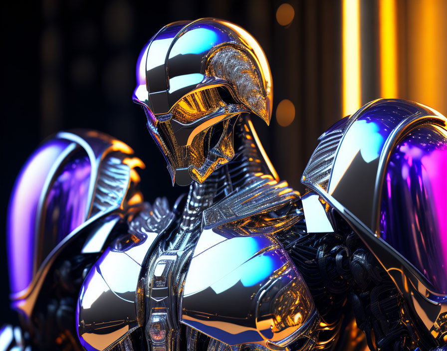 Detailed 3D Render of Reflective Futuristic Robotic Figure