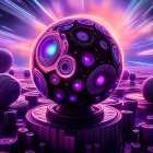 Colorful digital artwork: central glowing sphere, smaller spheres, neon cosmic background