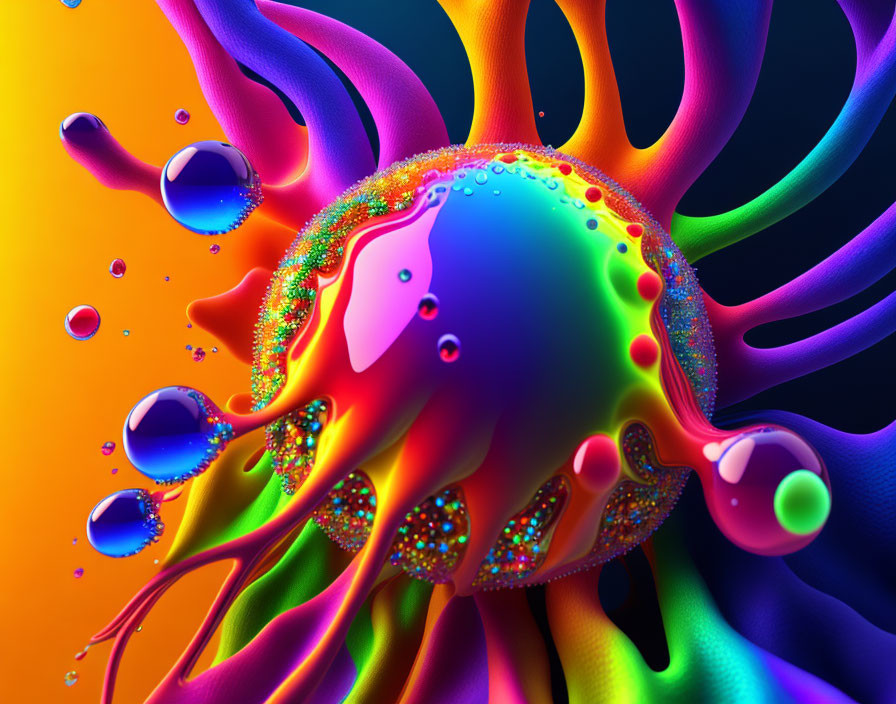 Colorful Psychedelic Liquid Splash Resembling Sea Anemone