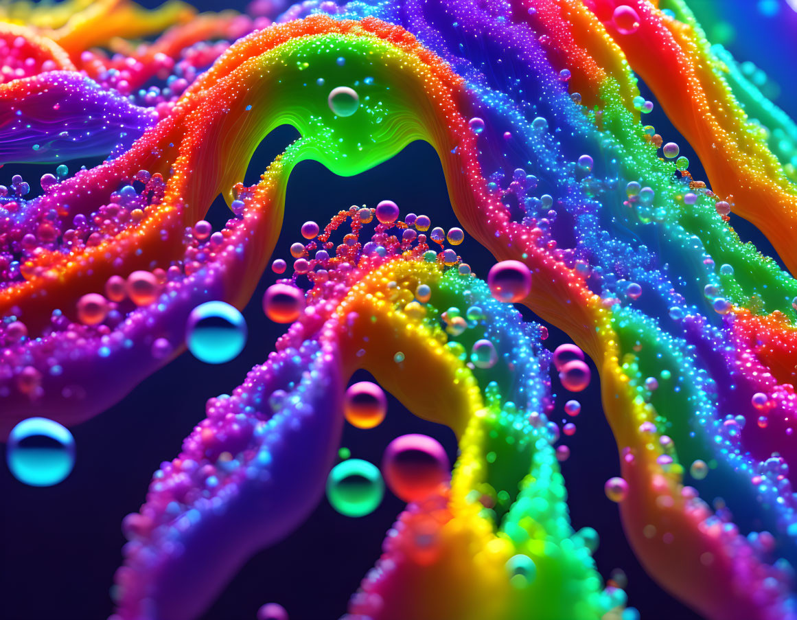 Abstract Rainbow-Like Image with Multicolored Strands and Glistening Beads