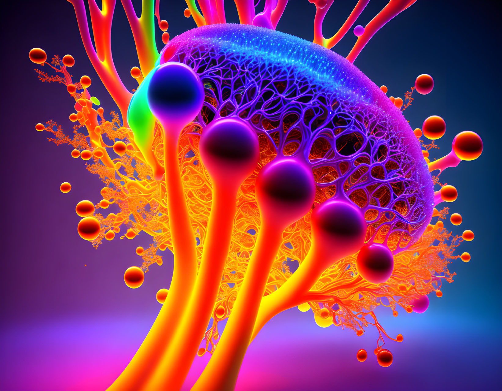 Colorful 3D neuron illustration with dendrites and terminals