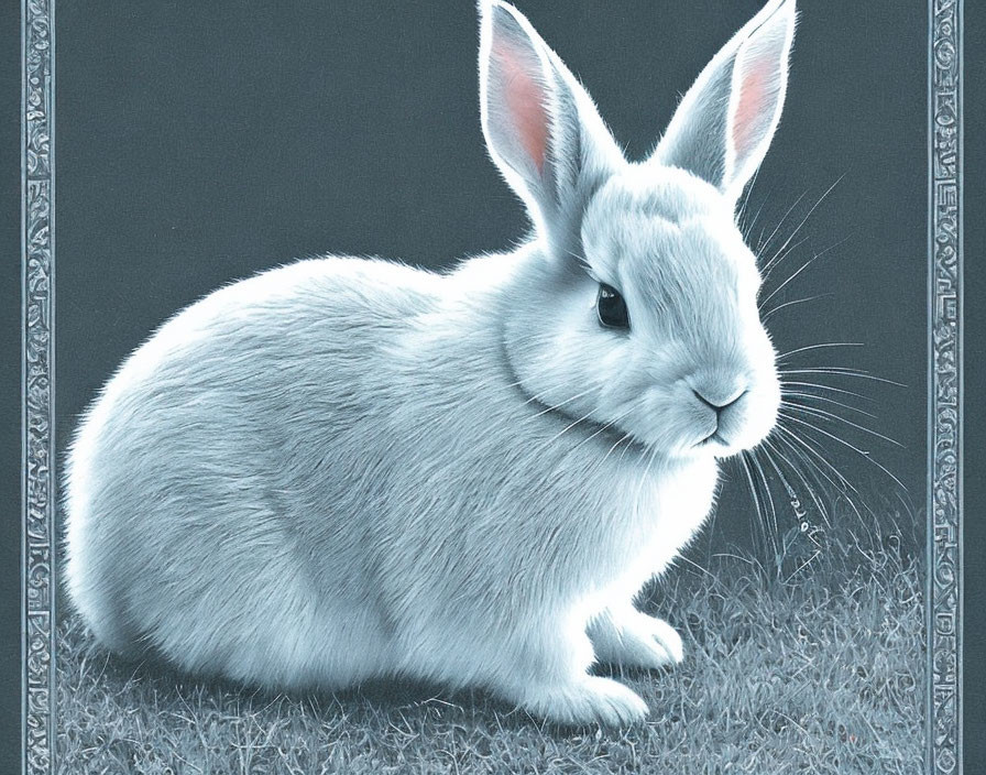 Detailed White Rabbit Digital Artwork with Fur Texture on Gray Background