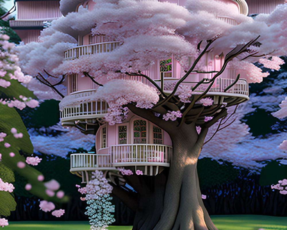 Cherry Blossom Treehouse in Twilight Garden