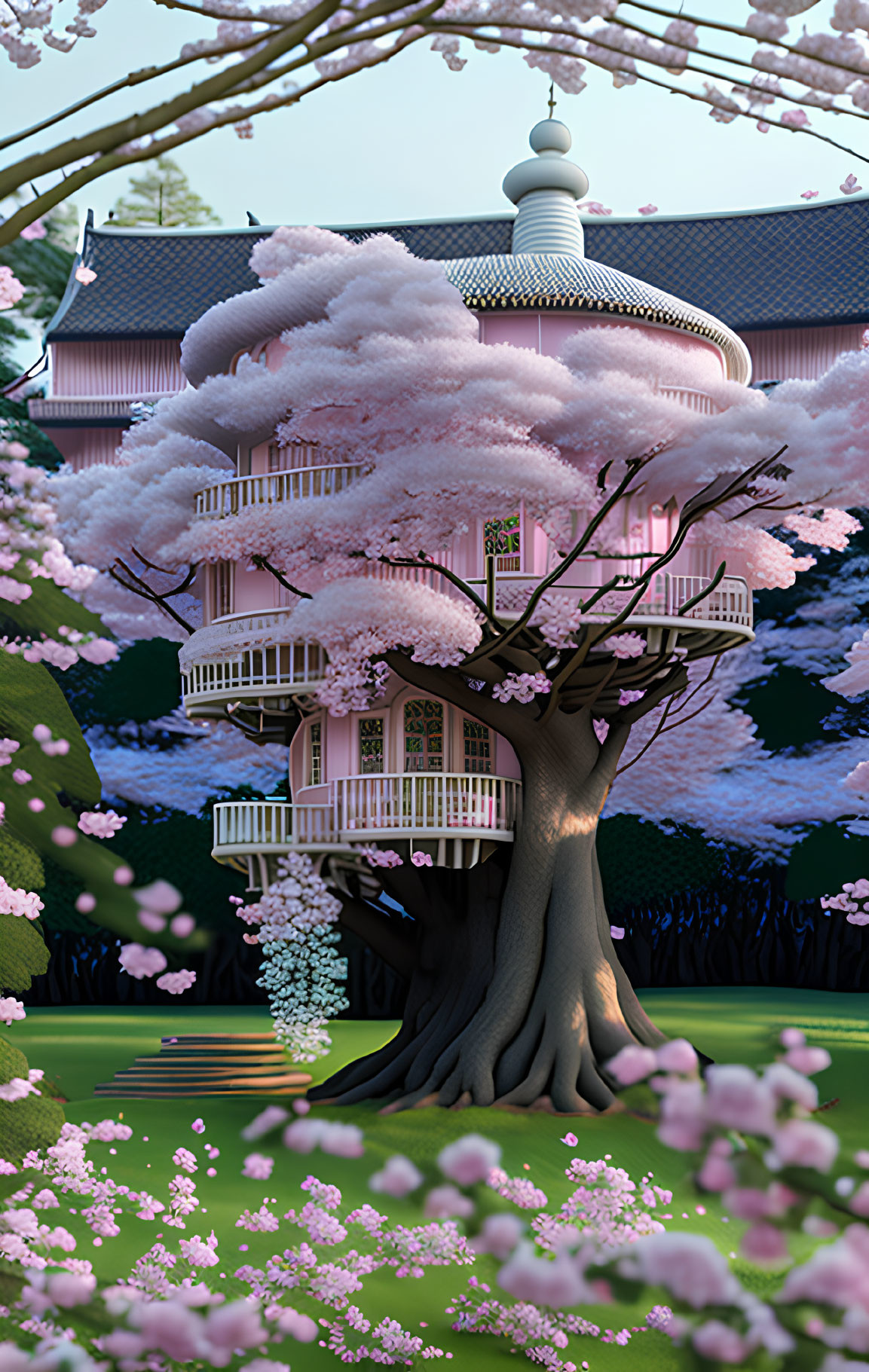 Cherry Blossom Treehouse in Twilight Garden