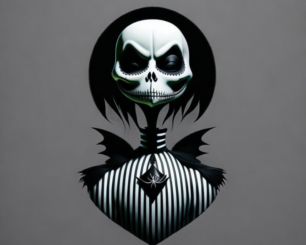 Stylized Jack Skellington with bat bowtie on grey background