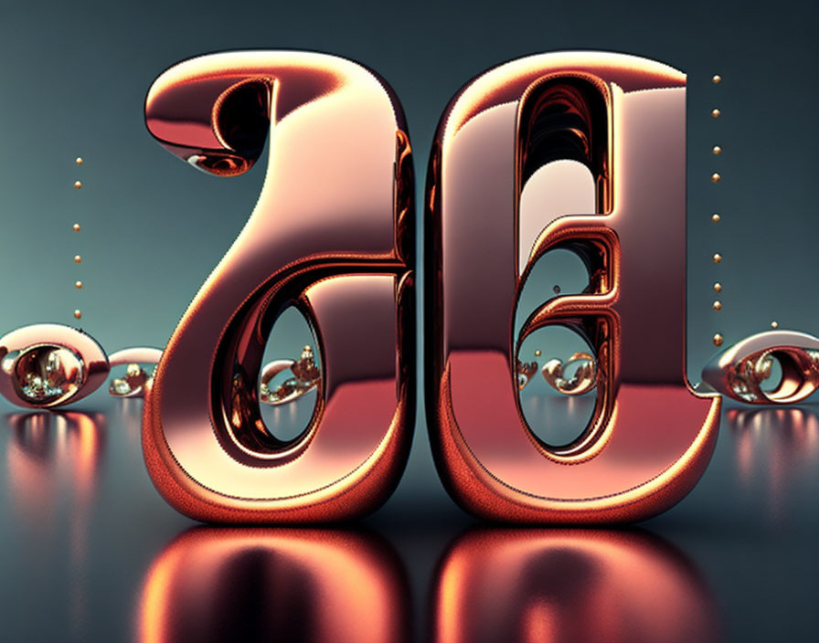 Copper-Colored 3D Number 26 with Reflective Spheres on Dark Background