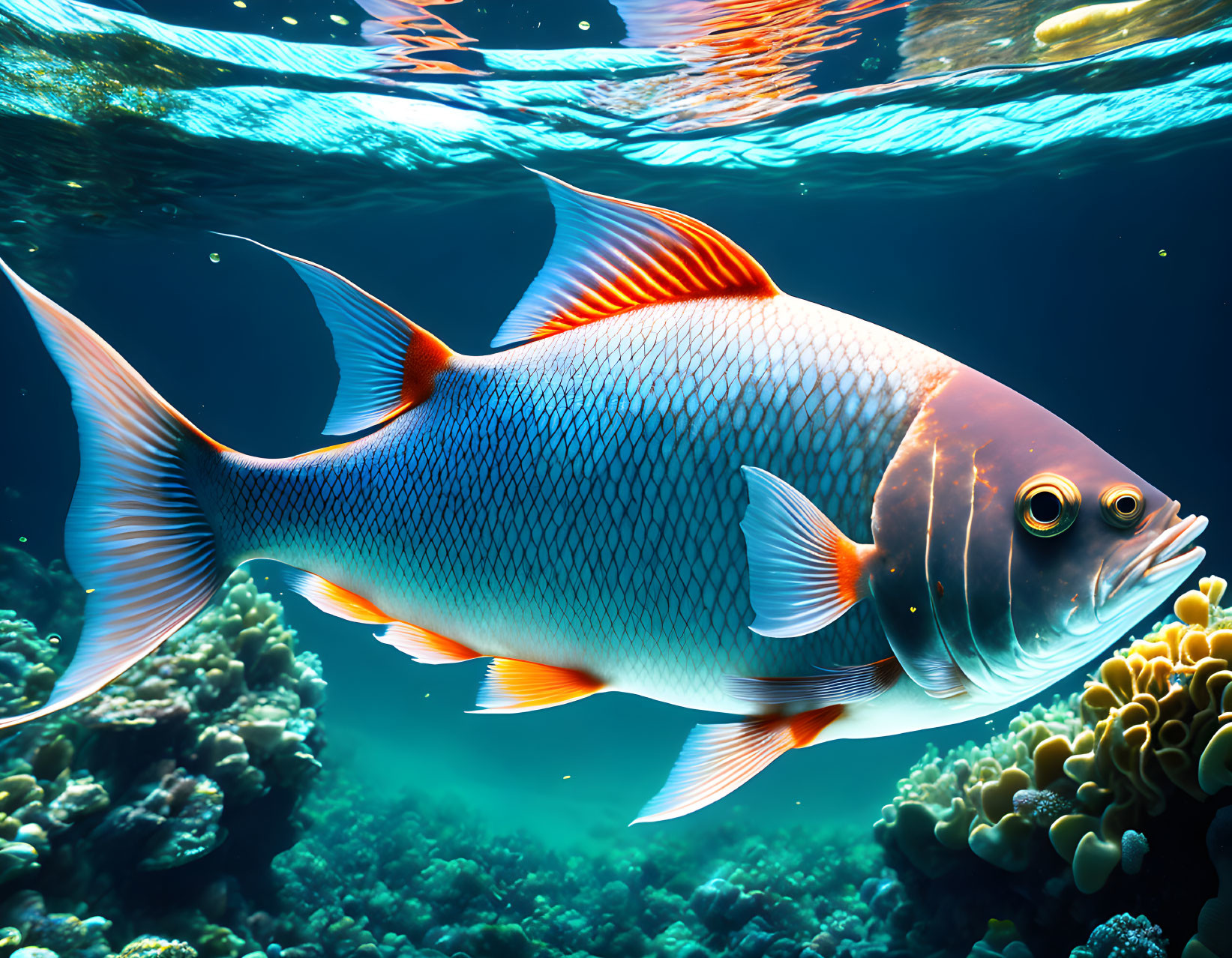 Colorful Fish Swimming Near Coral Reefs in Sunlit Waters