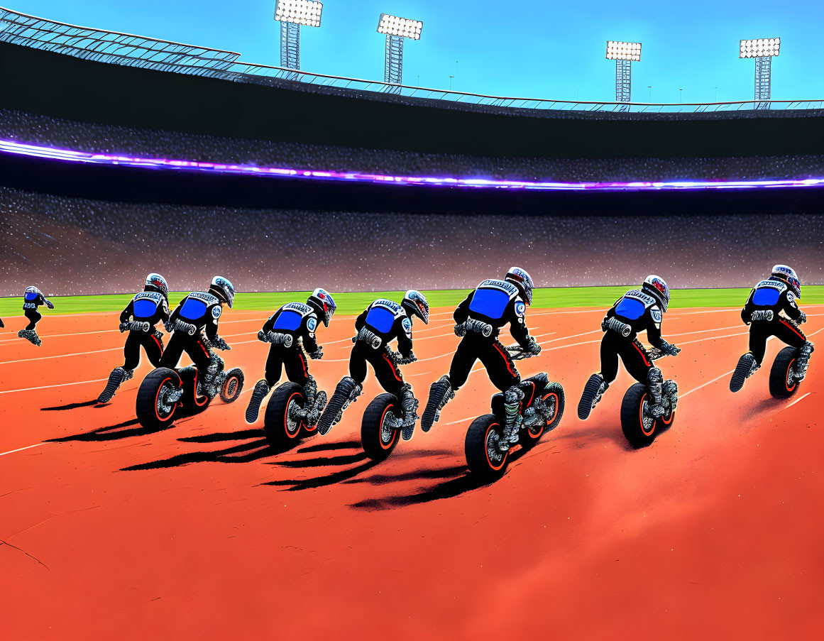 Motorcyclists racing in stadium under clear sky