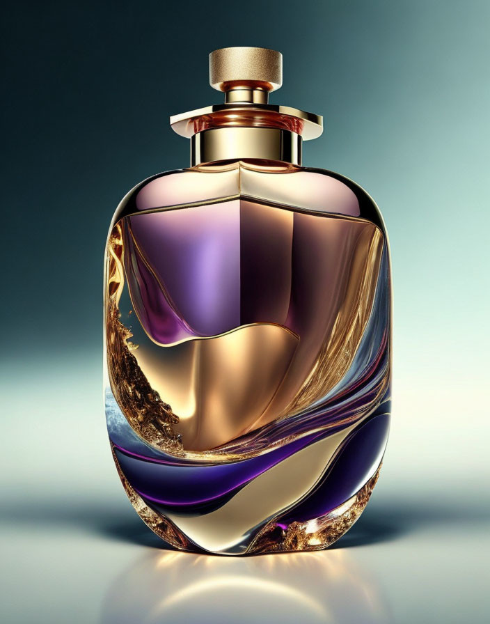 Luxurious Perfume Bottle with Gold and Purple Swirling Design