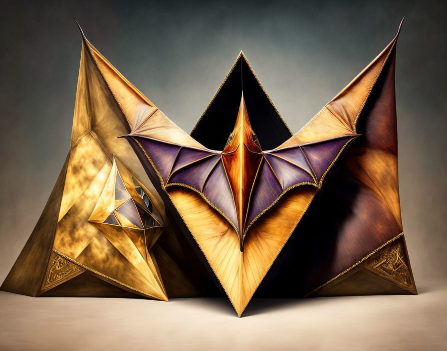 Geometric Abstract Art with Metallic Triangular Shapes