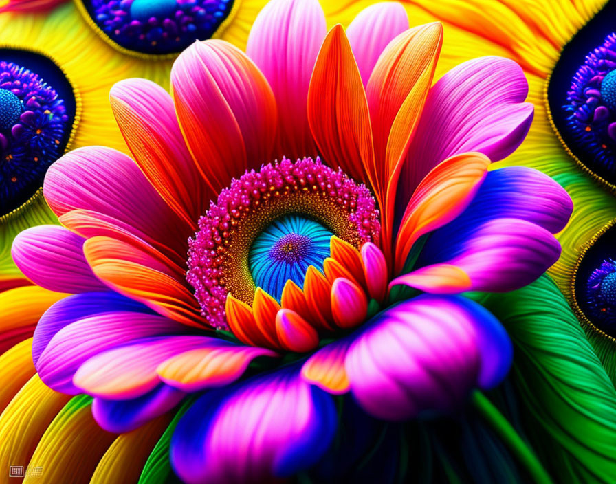 Colorful Stylized Flower Artwork with Layered Petals