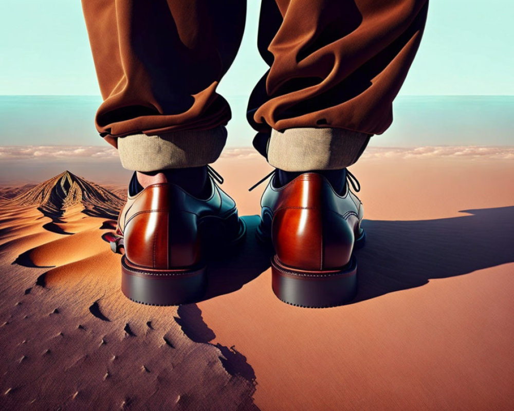 Person on Desert Dune with Two-Toned Shoes