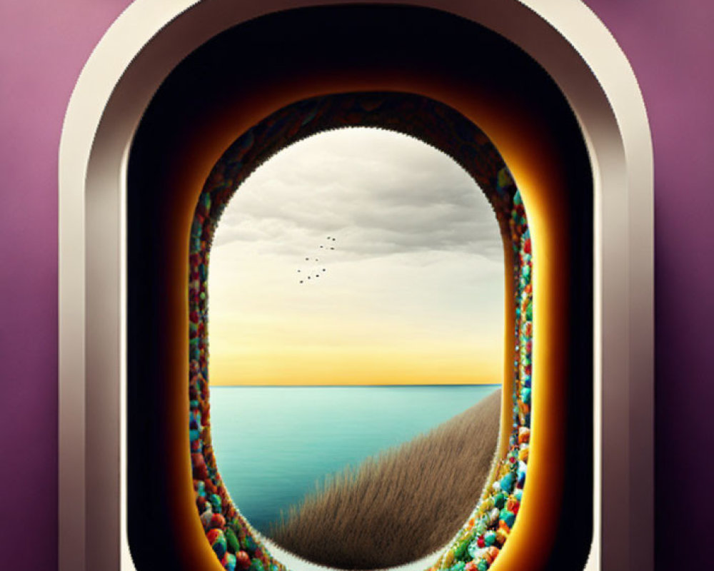 Colorful Arch-shaped Doorway Leading to Surreal Landscape