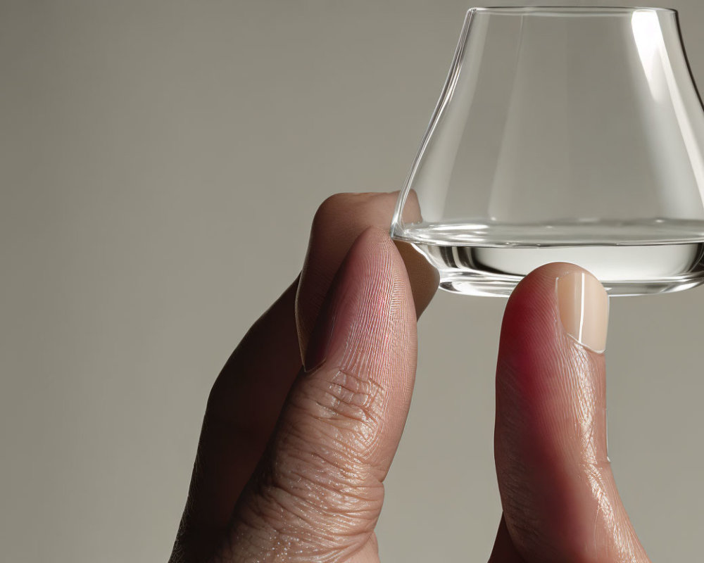 Close-Up of Person's Fingers Holding Clear Modern Glass