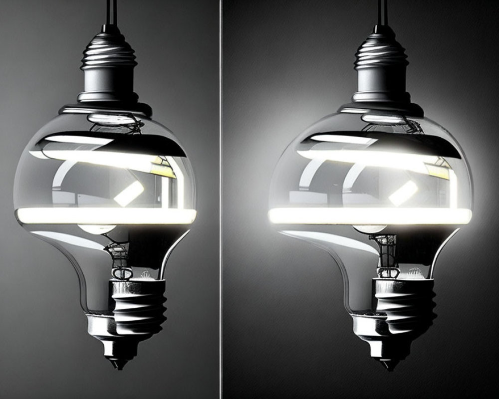 Modern Lightbulb Design with Spiral Filament on Grey Background