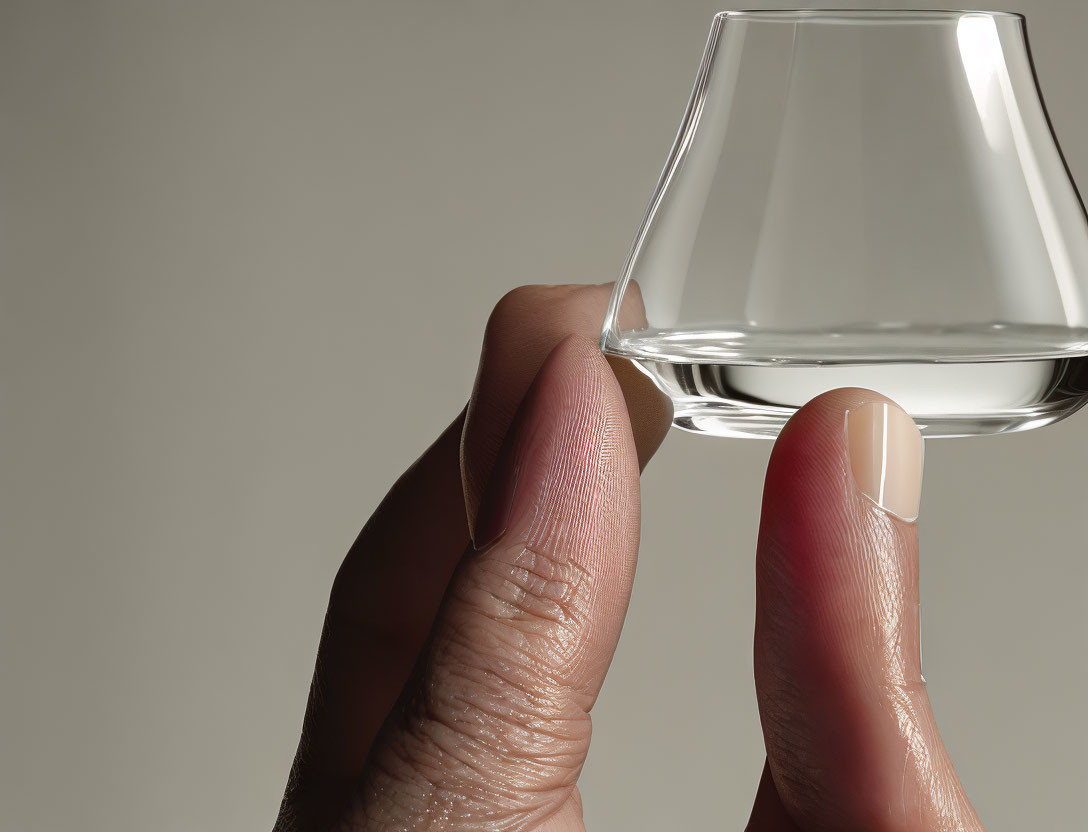 Close-Up of Person's Fingers Holding Clear Modern Glass